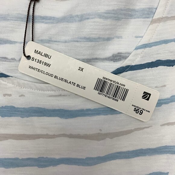 Spanner Tank Top 3X Plus Size NWT Cotton Blue Stripe Sleeveless Summer Shirt - Picture 4 of 10